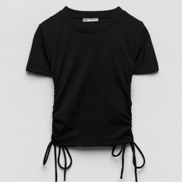 Zara Tops - Zara ruched ribbed t-shirt black, Size Small